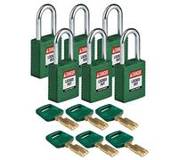 Candado de Nailon Safekey, 38mm x 84mm x 19mm, Verde, Paquete de 6
