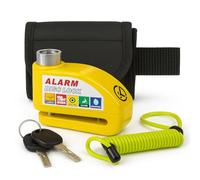 Candado Moto Disco con Alarma 110dB. Pinza Freno Disco 6mm Universal Impermeable. Antirrobo Freno Moto para Scooter, Bicicleta, con Cable Recordatorio Bolsa y 2 Llaves, Cepo Bloqueo Moto - Amarillo