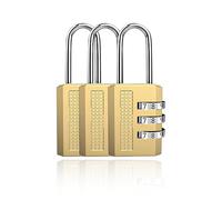 Candado pequeño de aleación de zinc, 3 dígitos, resistente a la intemperie, con código numérico para maletas, taquillas, gimnasio, 3 unidades, color dorado