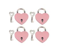 Candado pequeño en forma de corazón de aleación de zinc con llave, 38x30 mm, 4 juegos para cajas, bolsos y carteras (Rosa)