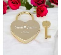 Candado personalizado con forma de corazón grabado, puente de boda, pareja, compromiso, aniversario, regalos personalizados para él, ella, hombres, novio, novia (dorado)