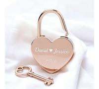 Candado personalizado con forma de corazón grabado, puente de boda, pareja, compromiso, aniversario, regalos personalizados para él, ella, hombres, novio, novia (oro rosa)