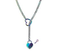Candado y llave de corazón, junta tórica, collares góticos para mujer, cadena de lujuria, lariat ajustable, estilo punk, Acero inoxidable, No es una piedra preciosa