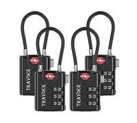 Search Alert - Candados de cable de combinación de viaje aprobados por la TSA, para maleta, armario de gimnasio, caja de herramientas, mochila 1, 2, 4, 6 y 10 unidades, color negro, paquete de 4,