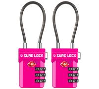 Candados Sure Lock compatibles con TSA para equipaje de viaje, indicadores de inspecci?n, diales de f?cil lectura, color rosa y rojo, paquete de 2