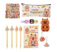 Candcamp Bonito juego de papelería Capybara con estuche para lápices, bolígrafo multicolor, notas adhesivas, calcomanías, llavero, regalos de Capybara para niñas, niños, estudiantes, oficina, escuela