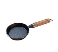 CANDeal Mini sartén de hierro fundido con mango de madera resistente al calor, sartén para fajitas para barbacoa, tortilla, tapas y postres, redonda, color negro (15CM)