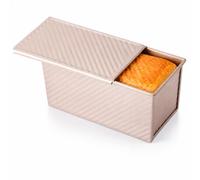 CANDeal Molde para Tostar con Tapa Rectangular Pan Antiadherente Tostado para Hornear Para 450g de masa, Oro, Liso