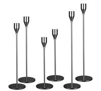 Candelabro de metal de 6 piezas, tres tipos de portavelas con alturas de 33/28/23 cm. Decoración candelabro de varilla para bodas, fiestas, cumpleaños, decoraciones de mesa (negro)