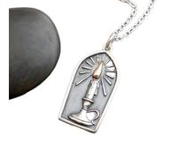 Candelabro de plata de ley 925 con collar de llama de bronce. Pequeño dije gótico medieval de Halloween. Colgante gótico de vela goteando con diseño de la muerte | Con cadena de 45 cm | Chapado en