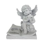 Candelabro de querubín celestial, escultura de resina sagrada, estatua de ángel devocional, elegante acento de emblema de cruz, diseño de exhibición perfecto para jardines, salas de estar, escritorios