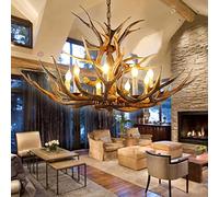 Candelabro grande de 12 luces de doble capa con cuernos de ciervo rústico para comedor y sala de estar, iluminación de araña de resina de cornamenta de granja, 15 A