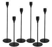Candelabro Negro Juego de 6 Candelabro Decorativos de Velas, Vintage Cónicas Portavelas de Metal Alto,Candelabro Decorativos de Velas para decoración del Hogar, Bodas, Cenas, Navidad, Fiestas