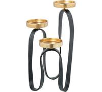 CANDELABRO TRIPLE ALUMINIO NEGRO/ORO_°28X30/37/47CM PARA VELAS °11