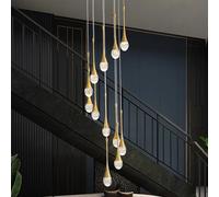 Candelabros colgantes de cristal de gota de agua de oro de 12 luces 120 '' / 305 cm Vestíbulos de techo alto Candelabros de entrada Escalera Gran burbuja de cristal 3000-6000K Dimmbale Accesorios