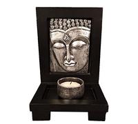 Candelabros para Velas de Té con Cabeza de Buda, Candelabro de Piedra Zen para Meditación con Base de Estante de Madera para Adorno de Decoración para Clubes de Yoga(Plata)