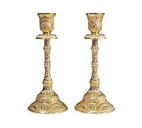 Candelero Adornos de candelero Metal 2 Piezas, portavelas decoración del hogar una Sola Cabeza, patrón en Relieve, artesanía(Gold)