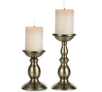 Candelero columnario del Hierro, candelero Decorativo de Mesa para Boda/Fiesta/cumpleaños, artículo para la Cena a Las Velas, candelero Retro para hogar (Cobre, 16cm H + 22cm H)