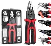 Candeon Juego Alicates Electricista, 5 En 1 Juego De Alicates Multifunción Intercambiables Con Pelacables, Crimpadora, Cortacables, Tijeras, Alicate Combinado Linemans Para Cortar, Prensar, Pelar
