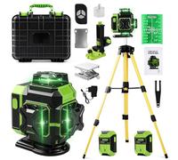 Candeon Nivel Láser Verde, 4 x 360° Nivel Laser Autonivelante 360 Grados Con 2 x 3600mAh Batería,16 Línea Láseres de Verde Cruzada Herramienta de Nivelación Vertical/Horizontal Con Soporte de Trípode