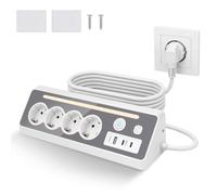 Candeon Regleta de mesa con 4 tomas, 1 puerto USB-A, 2 puertos tipo C, una toma de esquina con 2 interruptores, luces indicadoras LED, protección contra sobrecargas, protección contra sobretensiones y
