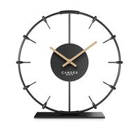 Cander Berlin Ilmera Reloj de mesa silencioso de 22 cm, metal, manecillas de madera, sin ruido de tictac, moderno, negro, salón, cocina, vintage