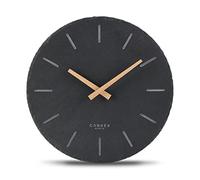 Cander Berlin MNU 2230 L Reloj de pared de pizarra silencioso, 30,5 cm, manecillas de madera, piedra natural, analógico, salón, oficina, sin ruido de tictac