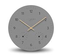 Cander Berlin MNU 2630 X - Reloj de pared (tablero de fibra de densidad media, silencioso, sin ruido de tictac, 30 cm, temperatura, humedad, analógico, manecillas de madera), color gris