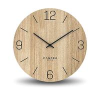 Cander Berlin MNU 2740 D XXL Reloj de pared de madera silencioso, 40 cm, moderno chapa de roble, vintage, sin tictac, grande, salón, cocina, analógico