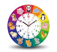 Cander Berlin MNU 7930 T - Reloj de pared para niños (silencioso, 30,5 cm, tablero de fibra de densidad media, analógico, sin ruido de tictac, multicolor), diseño de animales