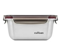 CANDL Cuitisan (Flora) recipiente hermético de acero inoxidable con tapa de clip, apto para microondas + horno, rectangular, recipiente para alimentos, EC7-SS04, (14,8cm x 10,8cm x 7,1cm / 500ml)