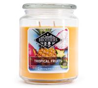 Candle Brothers Vela aromática grande en tarro de cristal, frutas tropicales, vela aromática afrutada, larga duración (80 h), vela con varias mechas, velas amarillas