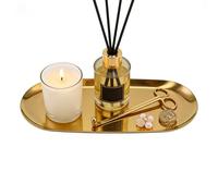 Candle Holder Tray, Golden Jewelry Decor Storage Stand, 10 Inches Stainless Steel Centerpiece Tray with Polished Finish, Modern Decorative Organizer with Anti-Slip Base, Farmhouse Ornament