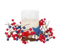 Candle Ring - 26cm Berry Star Wooden, Festive Centerpiece Ornament Reusable Patriotic Foam Berries Wire Craft Red White Blue Elegant Mantel Table Decor Ambient Glow | Perfect for Party Use