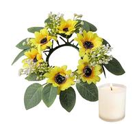 Candle Rings - Candle Rings Wreaths | Candles Wreath Ringss | Floral Candlle Ring | Candles Garland Ring with Artificial Green Yellow Sunflower | 9.84in Rustic Flower Riings for Centerpieces