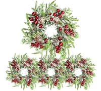 Candle Wreath,4 Piece Candle Ring Wreath Decor - Red Berry Pinecones Table Centerpiece Decor For Home Farmhouse Wedding Party Living Room Mantel Dining Window Wall Bedroom