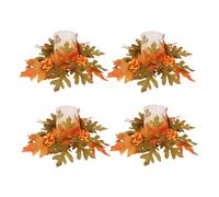 Candle Wreath Rings - 4-Piece Thanksgiving Taper Candle Holder Wreaths