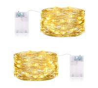 CandLuc 2 x 5M Guirnalda Luces, Cadena de Luces LED a Pilas, Guirnalda Luces Pilas con Temporizador Impermeable Mini Luz de Cadena para Decoración Navidad, Jardines, Fiestas, Balcón, Bodas