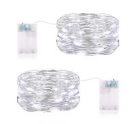 CandLuc 2 x 5M Guirnalda Luces, Cadena de Luces LED a Pilas, Guirnalda Luces Pilas con Temporizador Impermeable Mini Luz de Cadena para Decoración Navidad, Jardines, Fiestas, Balcón, Bodas