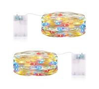 CandLuc Cadena de luces multicolor con batería, 3 metros, 30 luces LED con temporizador, mini cadenas de luces interiores IP65, resistente al agua, para Navidad, Halloween, habitaciones, jardín