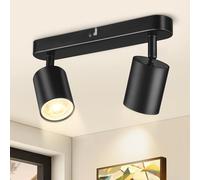 CandLuc Focos Techo, GU10 Lámpara de Techo con 2 Focos, Lámpara de Pared Interior LED Negro Orientables, Modernas Focos para el Techo para Salon, Dormitorio, Cocina, Pasillo, Sin Bombilla