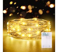 CandLuc Guirnalda Luces Pilas, 2M 20LED Luces LED Pilas con Temporizador, Cadena de Luces Impermeable para Decorar Dormitorios, Jardines, Fiestas, Navidad, Halloween, Bodas