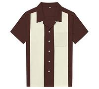 Candow Look Camisas casuales de bolos para hombre de dos tonos contrastantes,Cinnamon&Ivory,XL