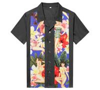 Candow Look Contrast Printed Casual Shirts(Ash Gray+Ladies,XL)