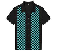 Candow Look Contrast Printed Casual Shirts(Black+Mosaic Green,XL)
