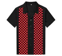 Candow Look Contrast Printed Casual Shirts(Black+Mosaic Red,L)