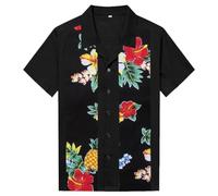 Candow Look Contrast Printed Casual Shirts(Black+Ukulele,M)