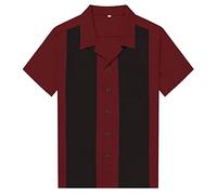 Candow Look Men's Rockabilly Clothing Short Sleeve Fifties Bowling Casual Button-Down Two-Tone Shirts(Mahogany+Black,XXL)