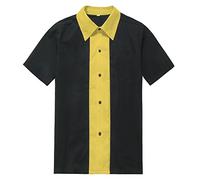 Candow Look Retro Bowling Shirt Vintage Rock-up Men Black&Yellow Collared Shirts