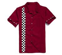 Candow Look Two-Tone Retro Men Shirts(Maroon+Mosaic, L)